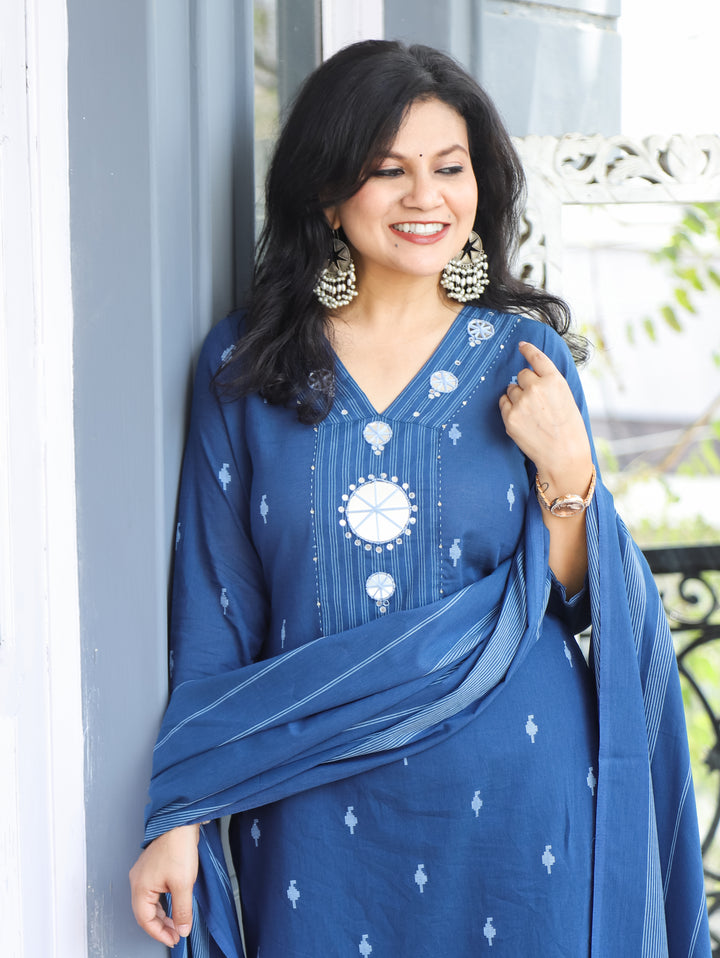 Stella Blue Mirror Handloom Cotton 3 Piece Set