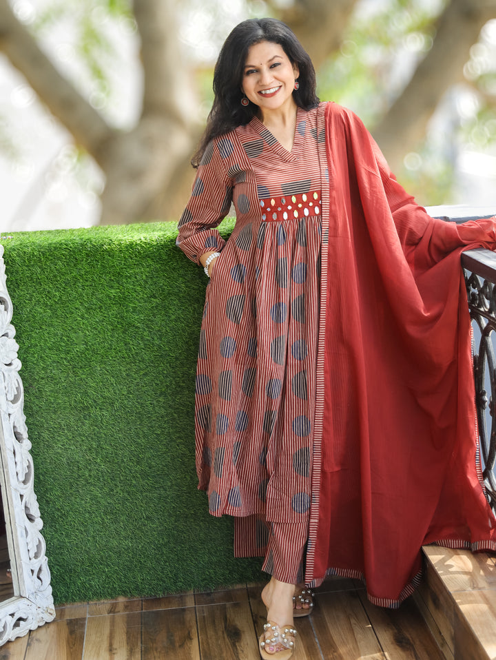 Diana Maroon Mirror Work 3 Piece Set