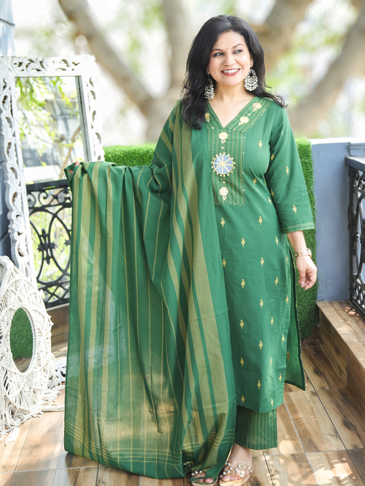 Stella Green Mirror Handloom Cotton 3 Piece Set