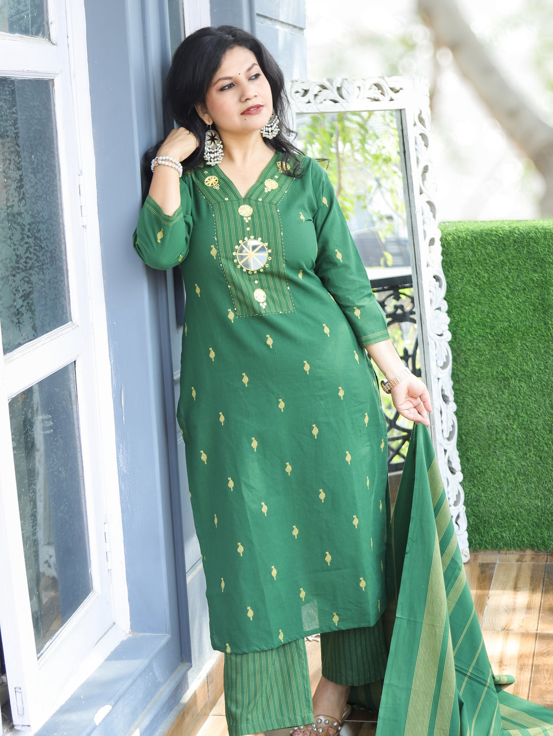 Stella Green Mirror Handloom Cotton 3 Piece Set