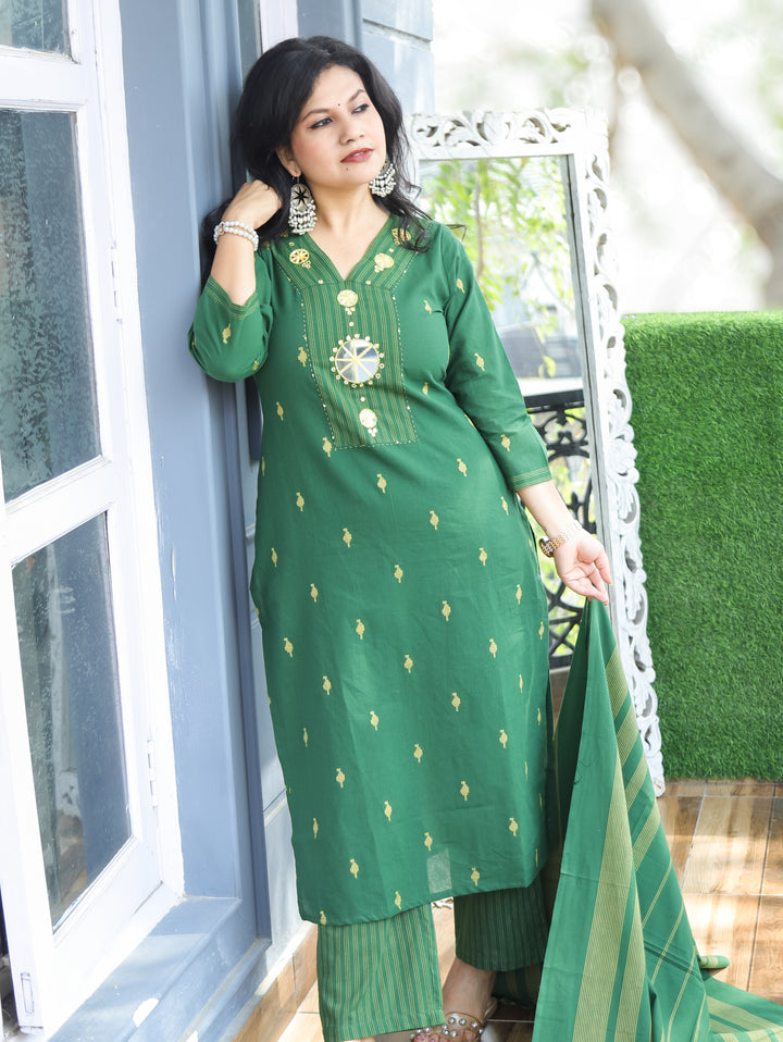 Stella Green Mirror Handloom Cotton 3 Piece Set