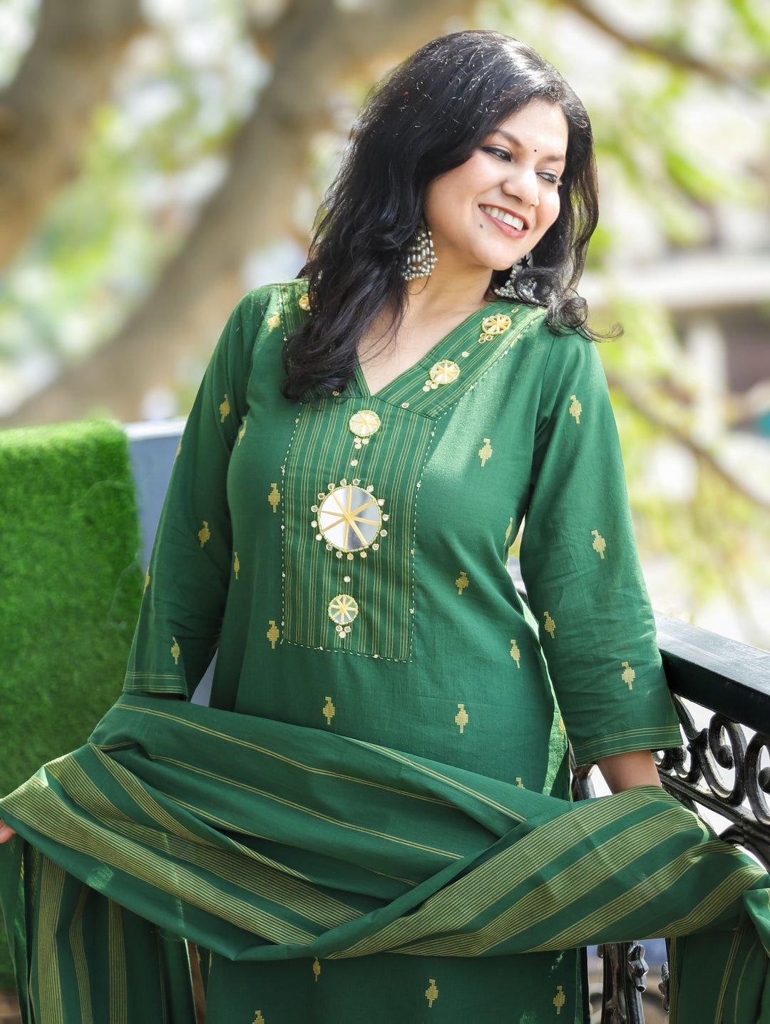 Stella Green Mirror Handloom Cotton 3 Piece Set