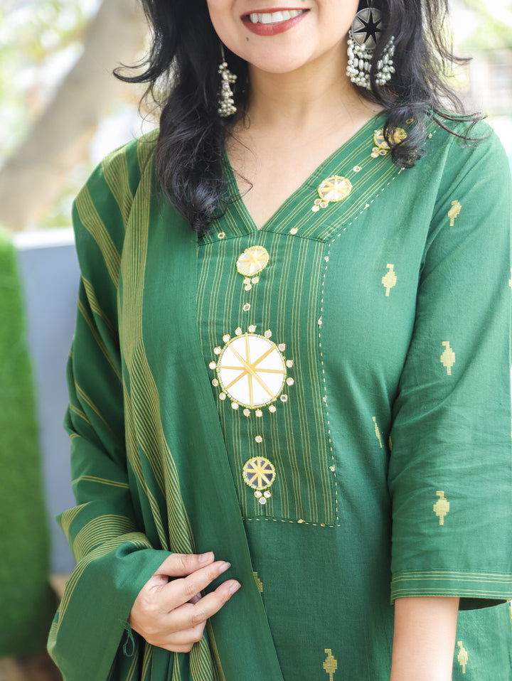 Stella Green Mirror Handloom Cotton 3 Piece Set