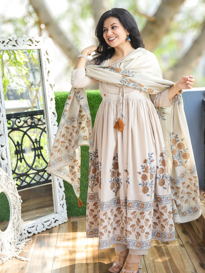 Ella Hazel Beige Mughal Cotton 3 Piece Set