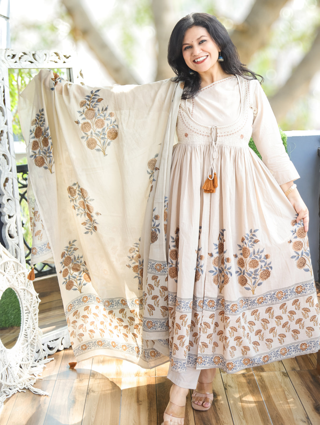 Ella Hazel Beige Mughal Cotton 3 Piece Set