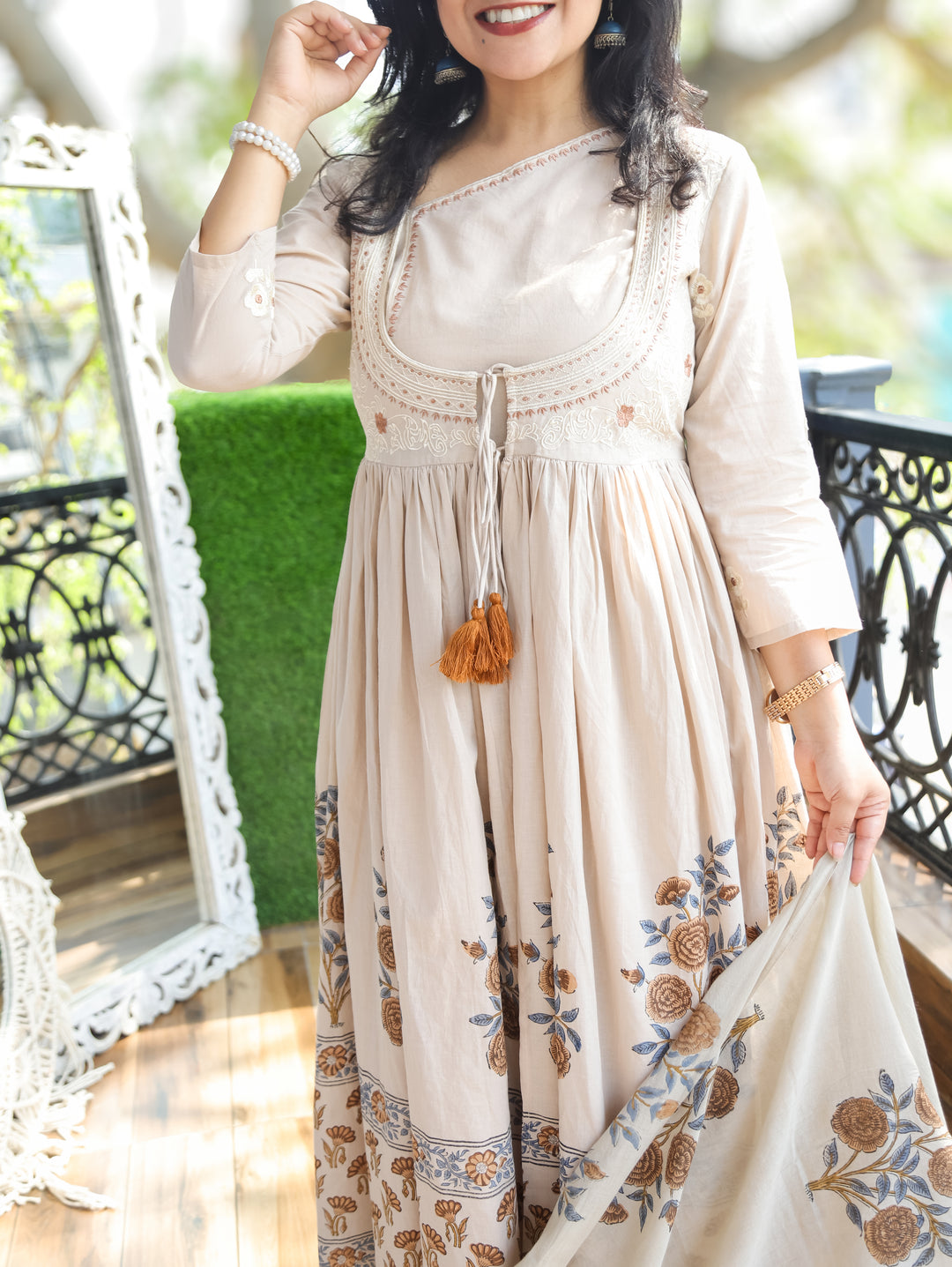 Ella Hazel Beige Mughal Cotton 3 Piece Set