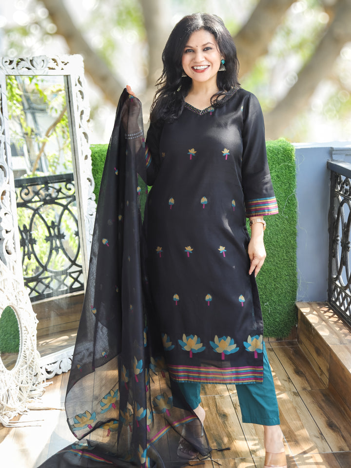 Flora Black with Teal Jamdani 3 Piece Set