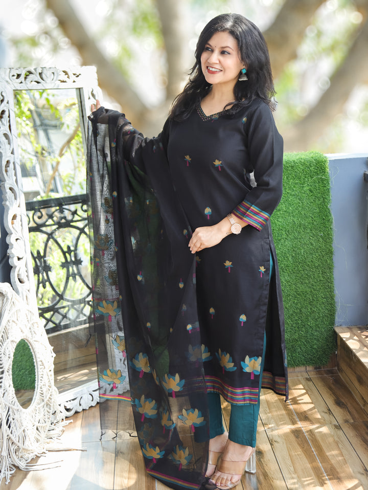 Flora Black with Teal Jamdani 3 Piece Set