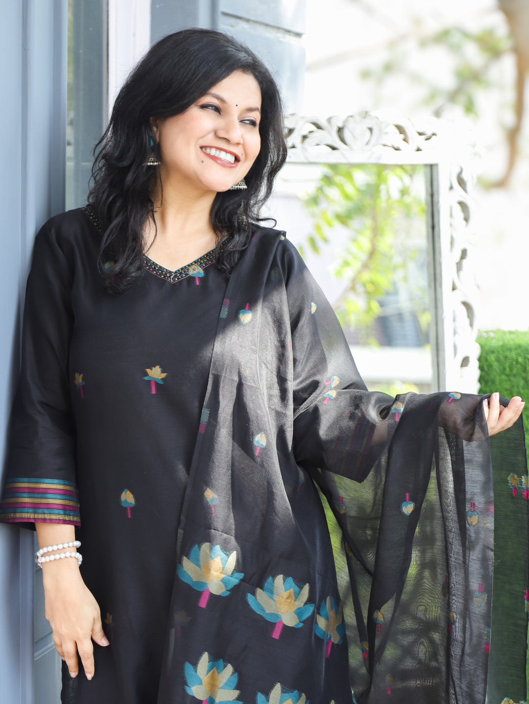 Flora Black with Teal Jamdani 3 Piece Set