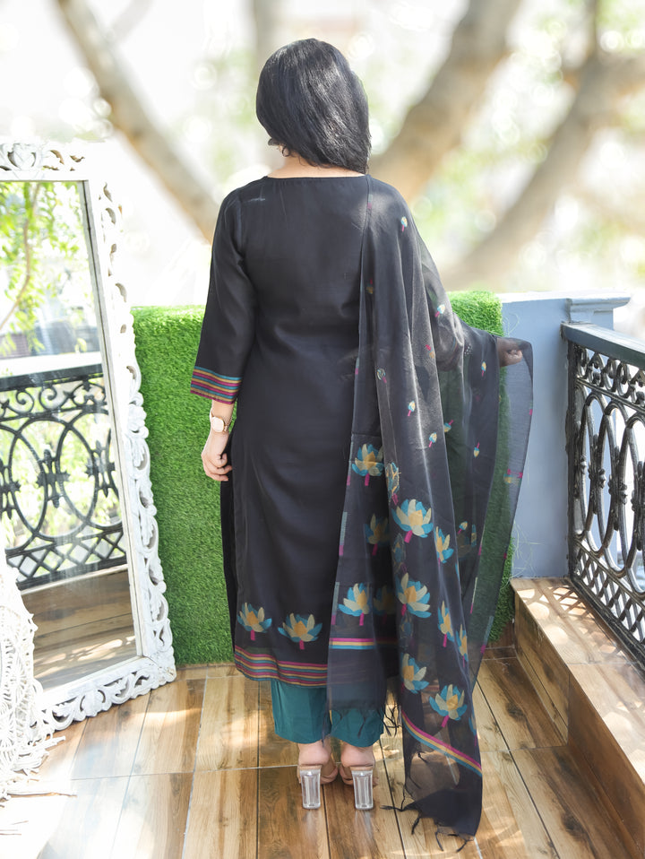 Flora Black with Teal Jamdani 3 Piece Set