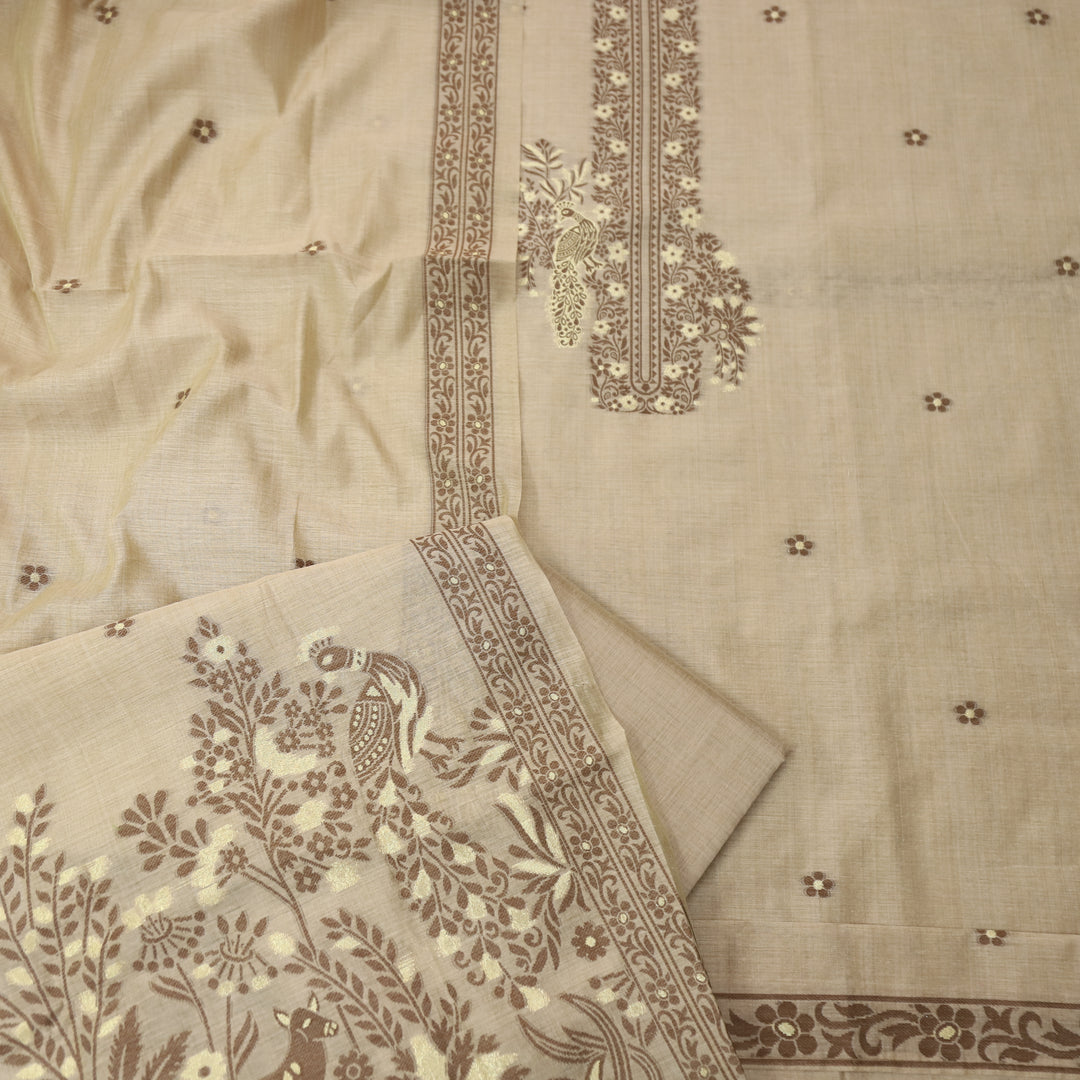 Ambarsari Bronze Brown Floral Authentic Jamdani Weaved with Zari Chanderi Set