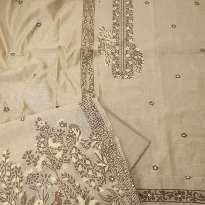 Ambarsari Bronze Brown Floral Authentic Jamdani Weaved with Zari Chanderi Set