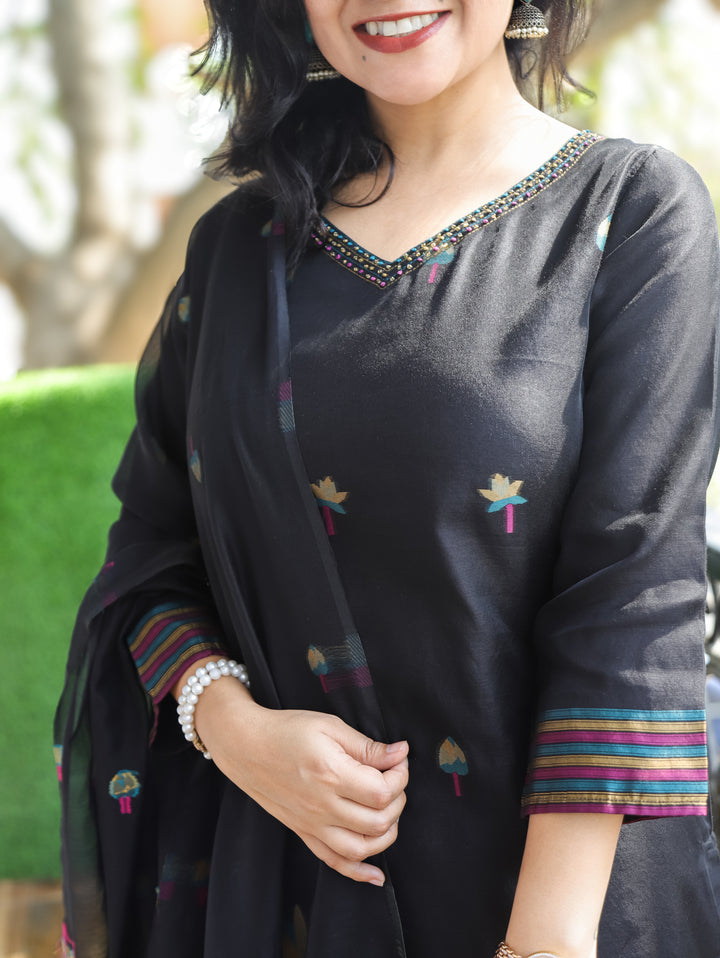 Flora Black with Teal Jamdani 3 Piece Set