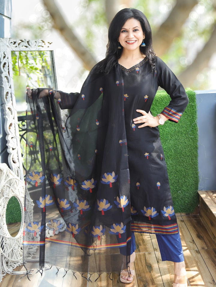 Flora Black with Blue Jamdani 3 Piece Set