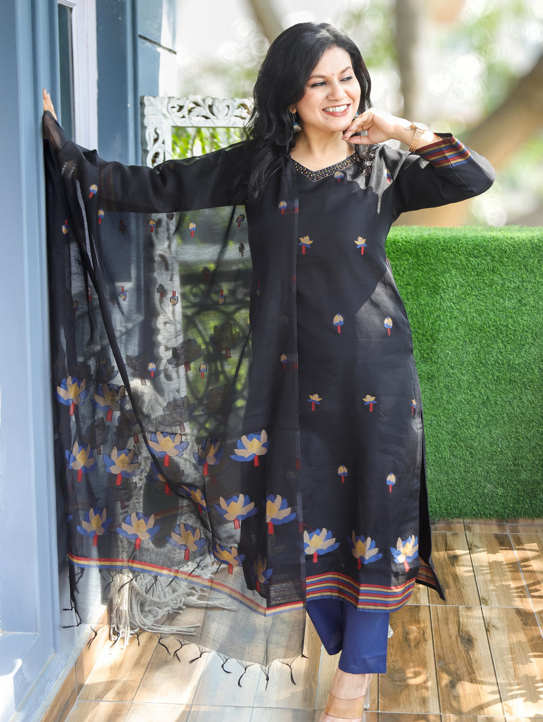 Flora Black with Blue Jamdani 3 Piece Set