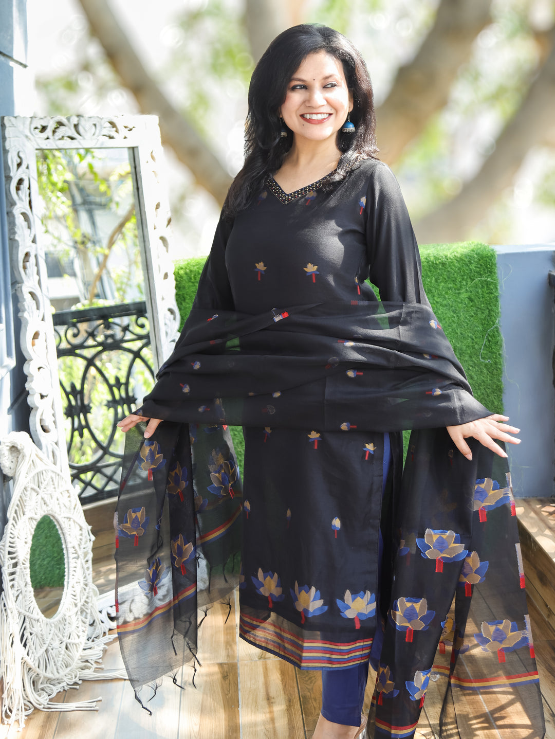 Flora Black with Blue Jamdani 3 Piece Set