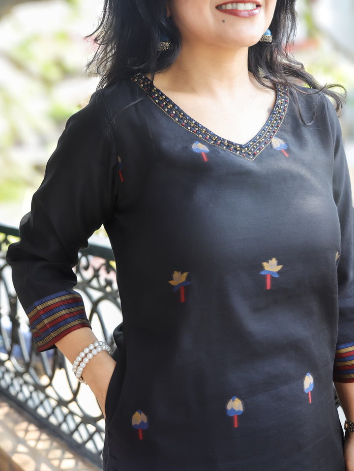 Flora Black with Blue Jamdani 3 Piece Set