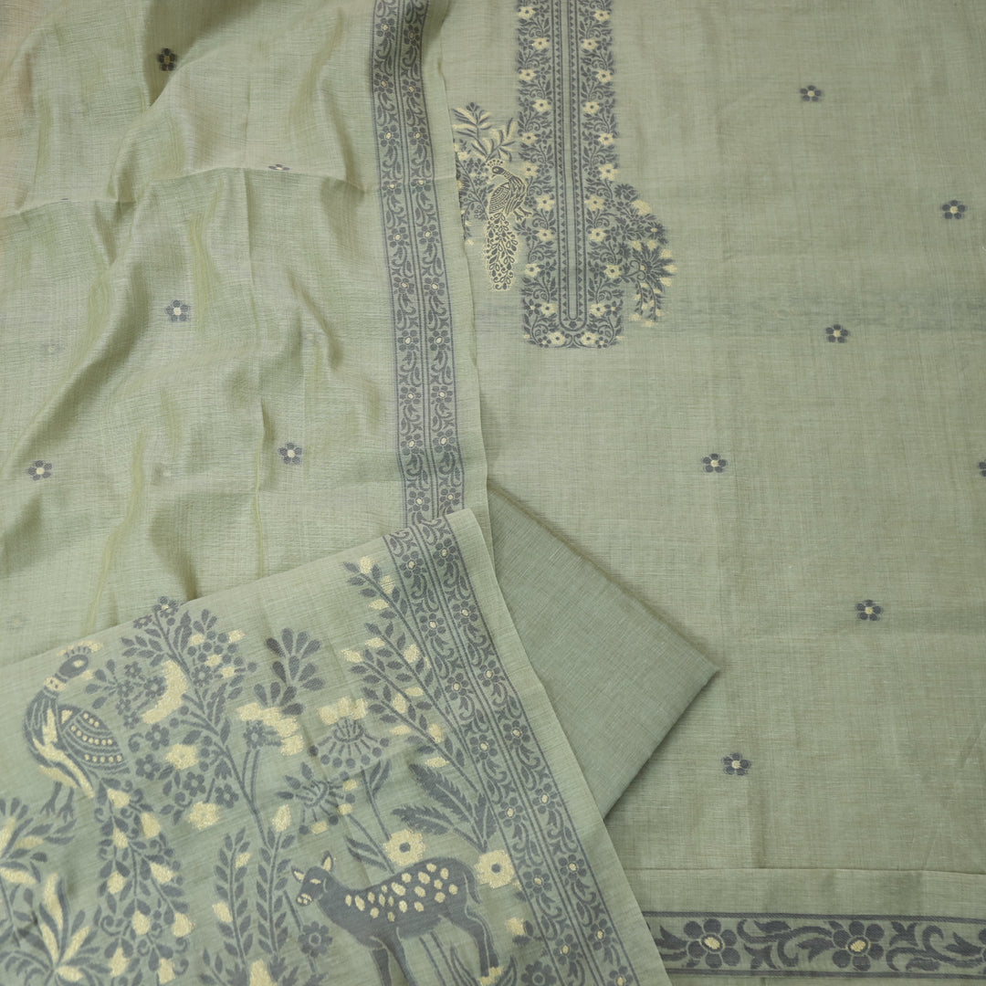 Ambarsari Dusky Tan Floral Authentic Jamdani Weaved with Zari Chanderi Set