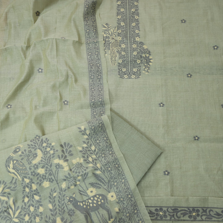 Ambarsari Dusky Tan Floral Authentic Jamdani Weaved with Zari Chanderi Set