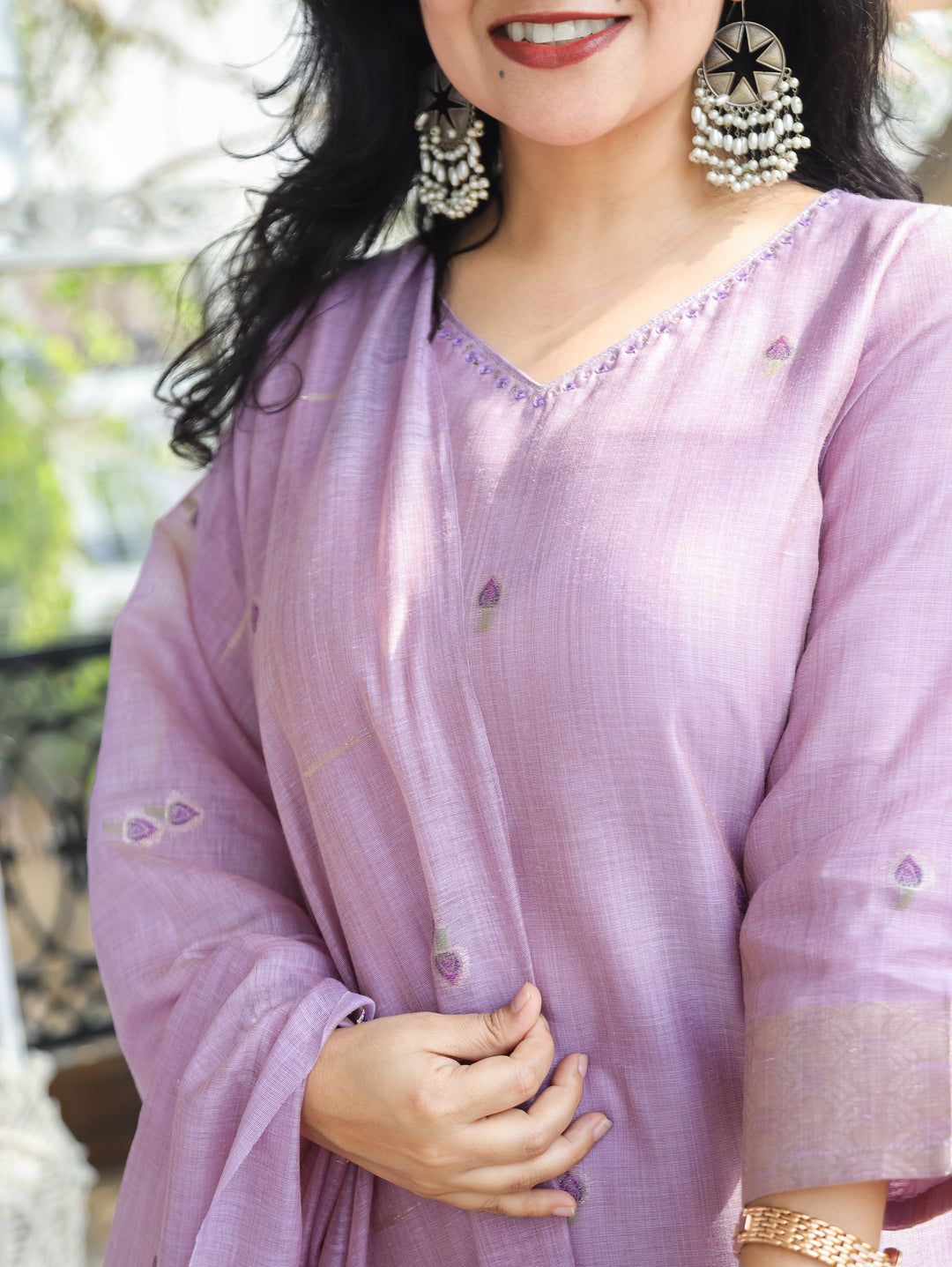 Flora Lilac Pichwai Jamdani 3 Piece Set