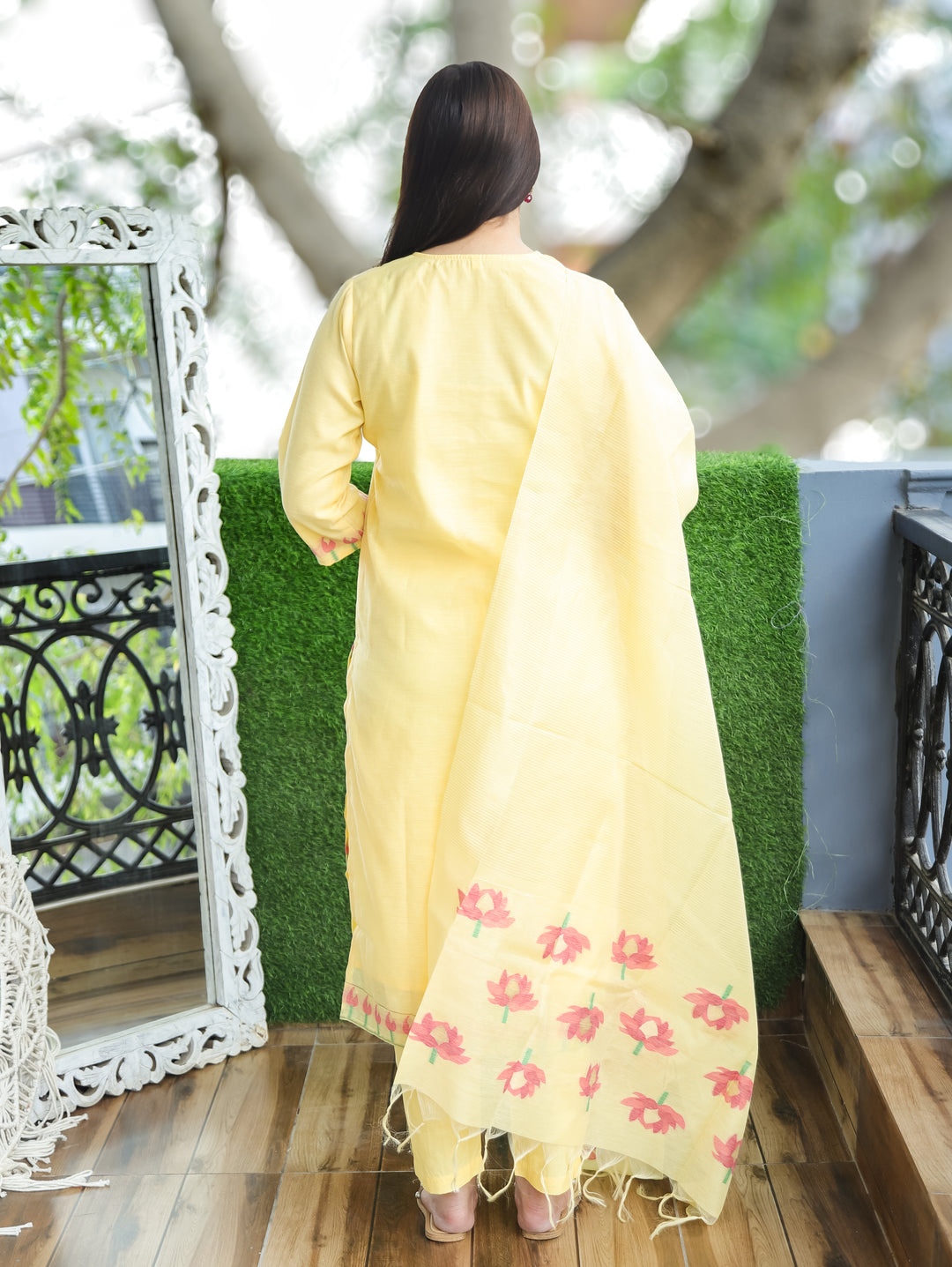 Flora Butter Yellow Jamdani 3 Piece Set