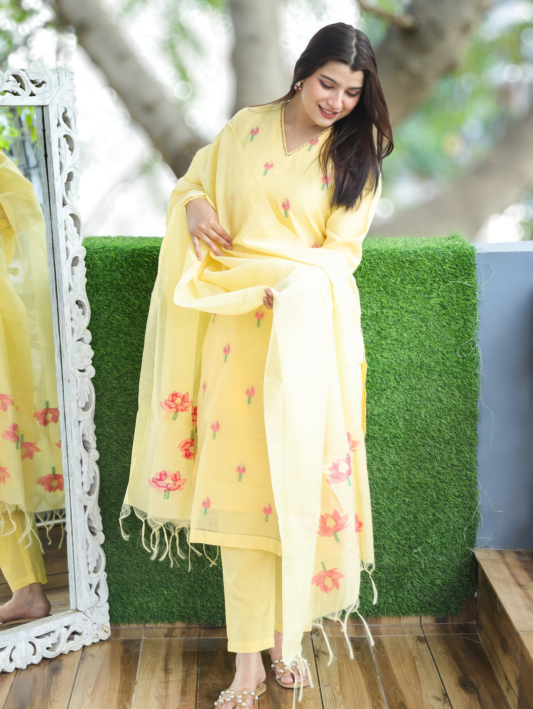 Flora Butter Yellow Jamdani 3 Piece Set