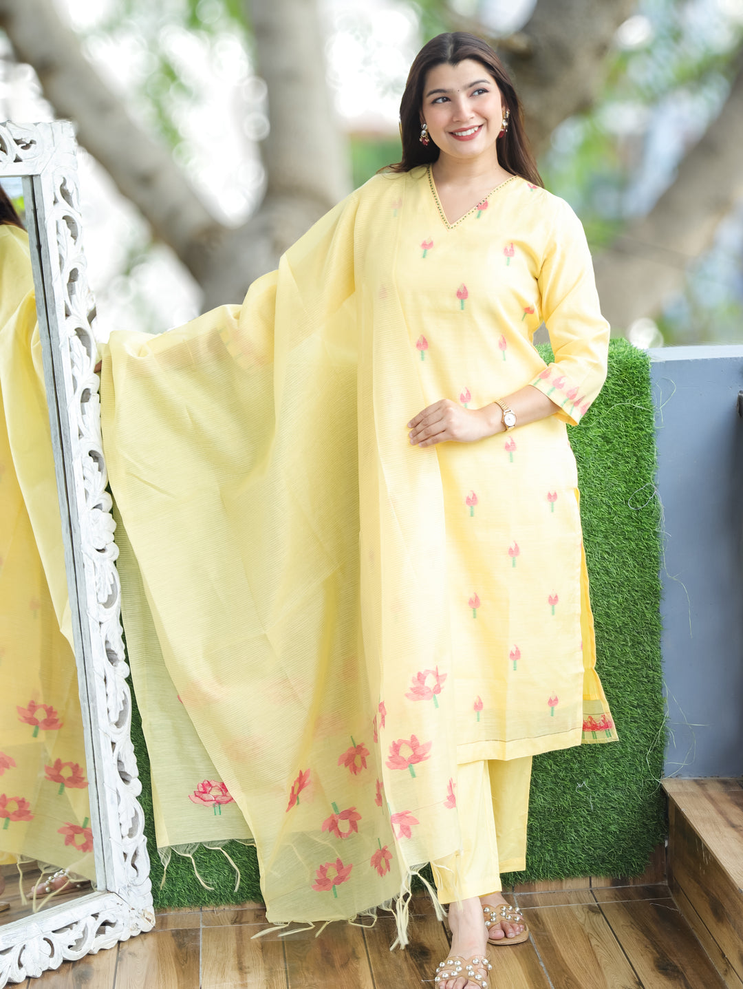 Flora Butter Yellow Jamdani 3 Piece Set