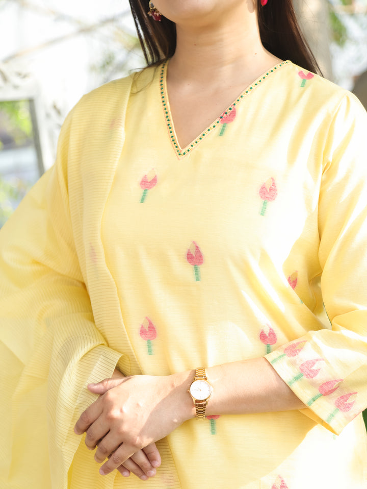 Flora Butter Yellow Jamdani 3 Piece Set