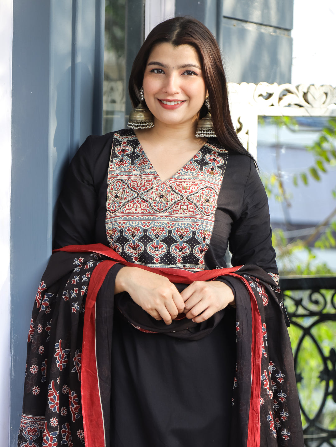 Clara Black Ajrak Printed Cotton 3 Piece Set