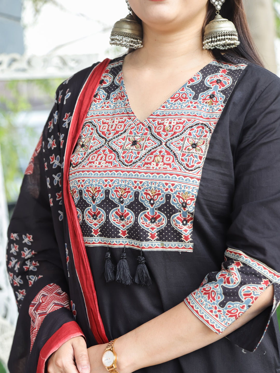 Clara Black Ajrak Printed Cotton 3 Piece Set
