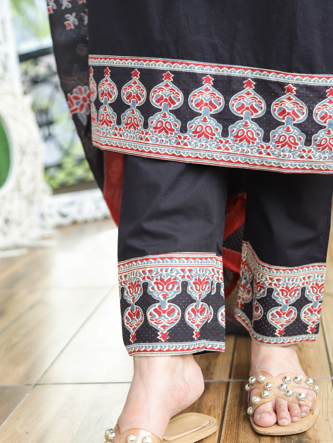 Clara Black Ajrak Printed Cotton 3 Piece Set