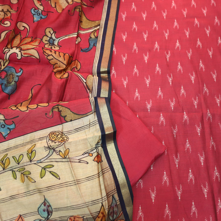 Riva Rosy Pink Ikkat Printed Mangalgiri Hem Muslin Set