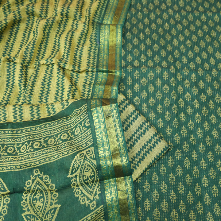 Inaya Emerlad Green Digital Printed Mangalgiri Hem Work Cotton Suit Set