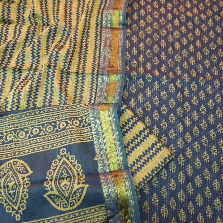 Inaya Royal Blue Digital Printed Mangalgiri Hem Work Cotton Suit Set