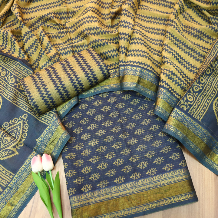 Inaya Royal Blue Digital Printed Mangalgiri Hem Work Cotton Suit Set