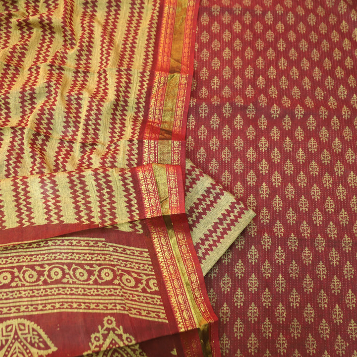 Inaya Deep Wine Digital Printed Mangalgiri Hem Work Cotton Suit Set