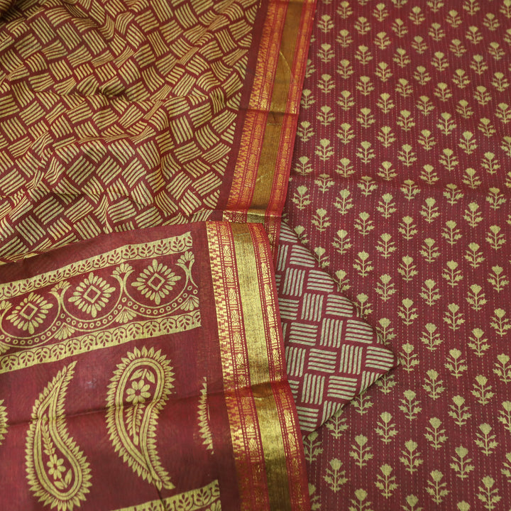 Irha Deep Wine Digital Printed Mangalgiri Hem Work Cotton Suit Set D2