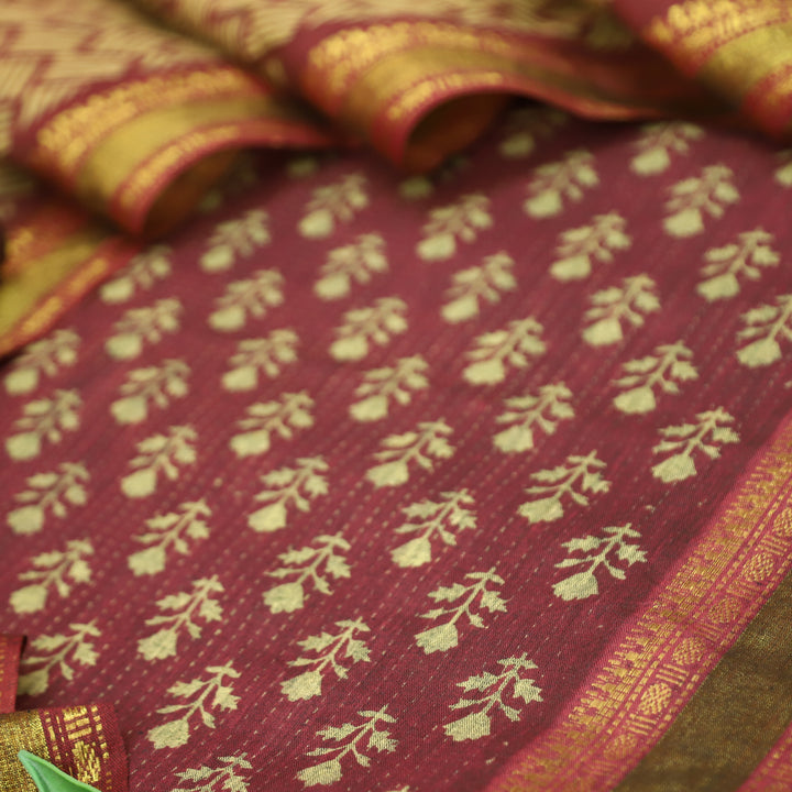Irha Deep Wine Digital Printed Mangalgiri Hem Work Cotton Suit Set D2