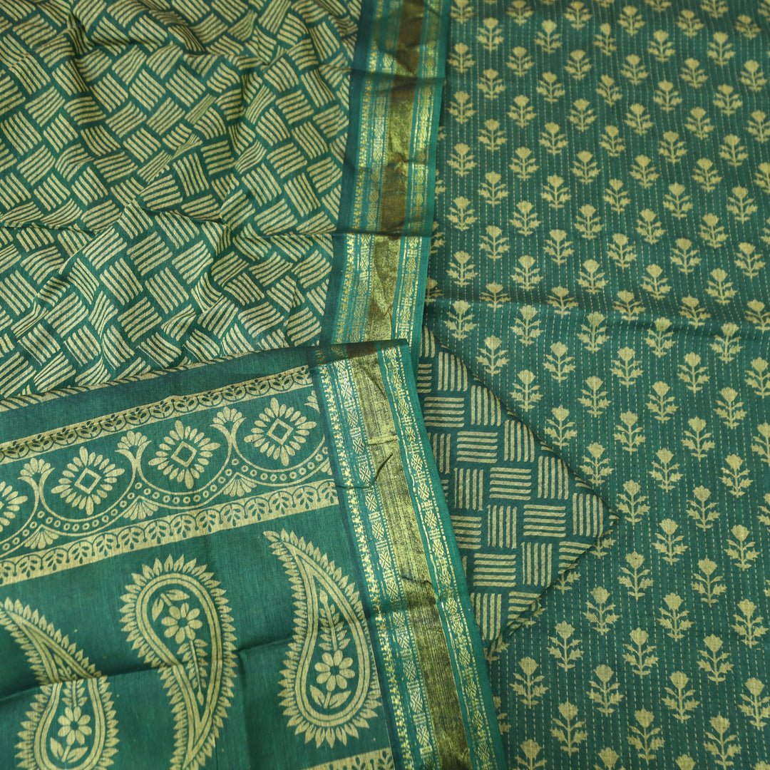 Irha Emerlad Green Digital Printed Mangalgiri Hem Work Cotton Suit Set D2