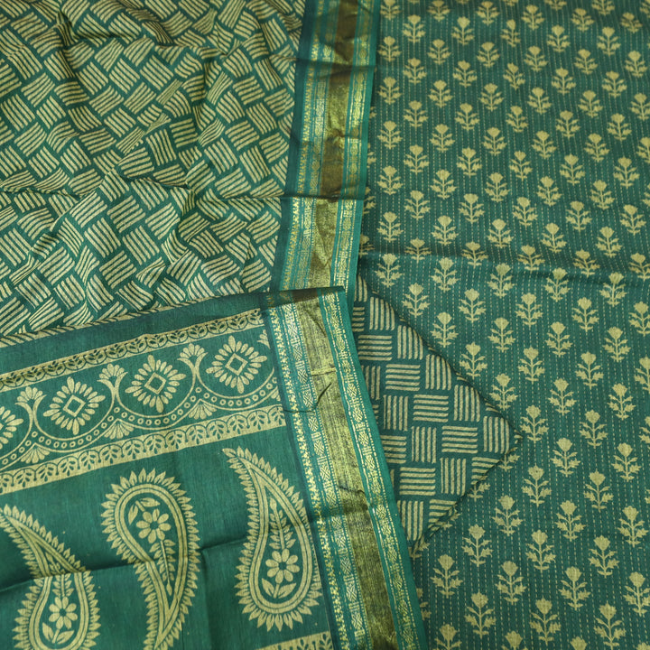 Irha Emerlad Green Digital Printed Mangalgiri Hem Work Cotton Suit Set D2