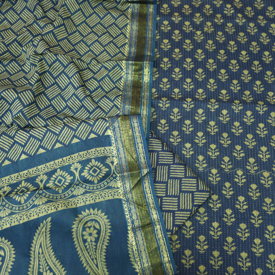 Irha Royal Blue Digital Printed Mangalgiri Hem Work Cotton Suit Set D2