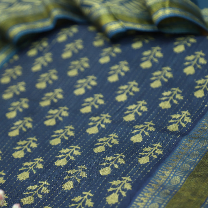 Irha Royal Blue Digital Printed Mangalgiri Hem Work Cotton Suit Set D2