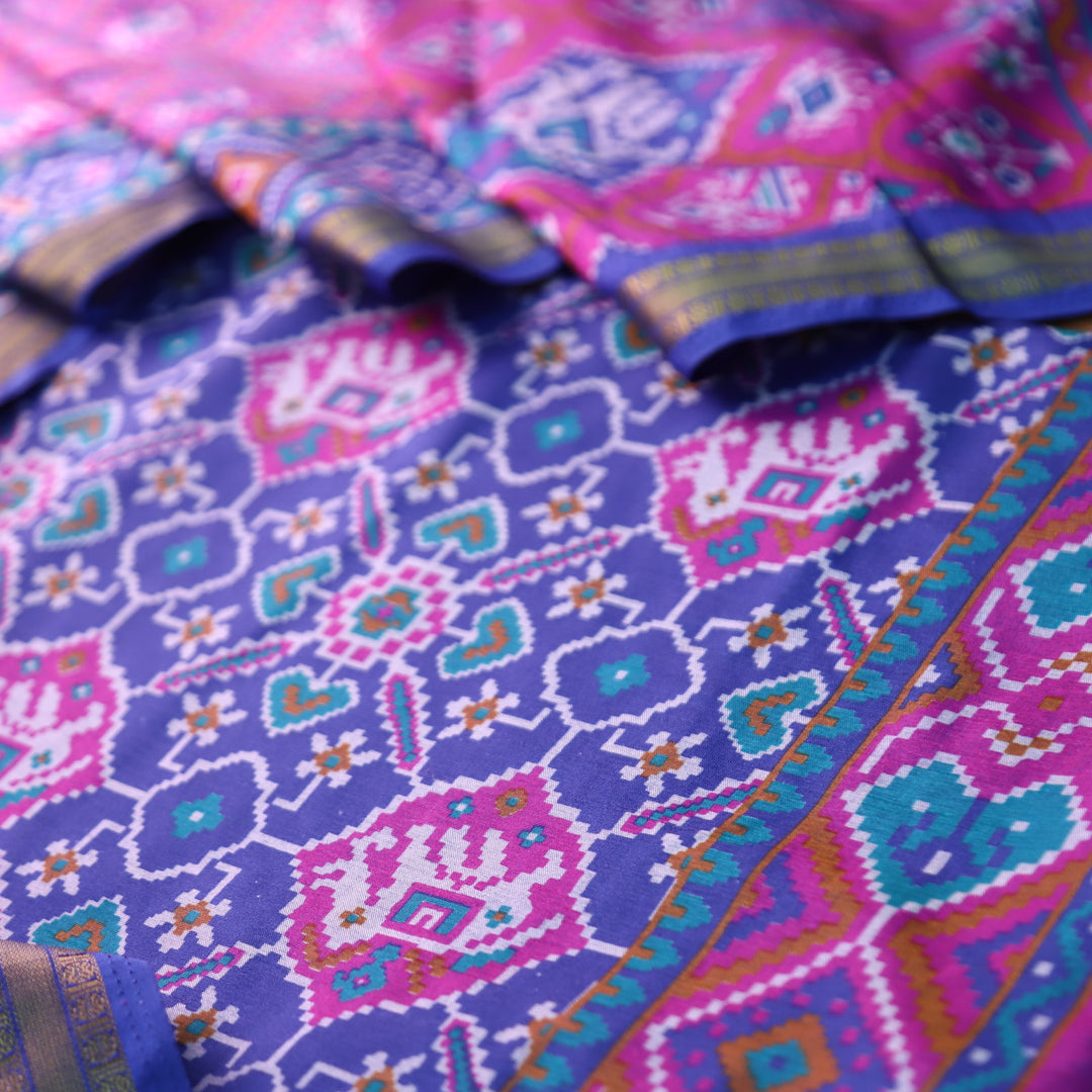 Pravi Blue All Over Patola Shadow Printed Work Muslin Silk Set