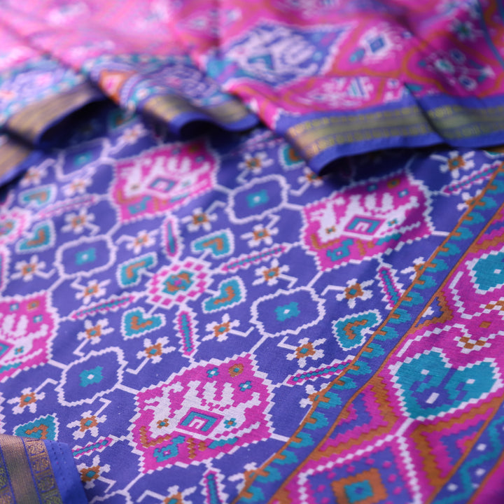 Pravi Blue All Over Patola Shadow Printed Work Muslin Silk Set