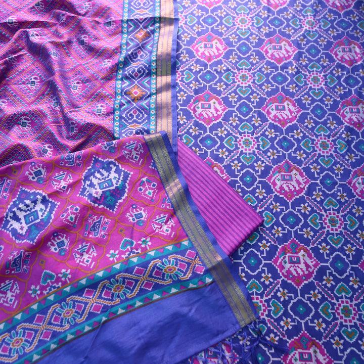 Pravi Blue All Over Patola Shadow Printed Work Muslin Silk Set