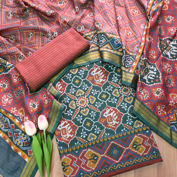 Pravi Green All Over Patola Shadow Printed Work Muslin Silk Set