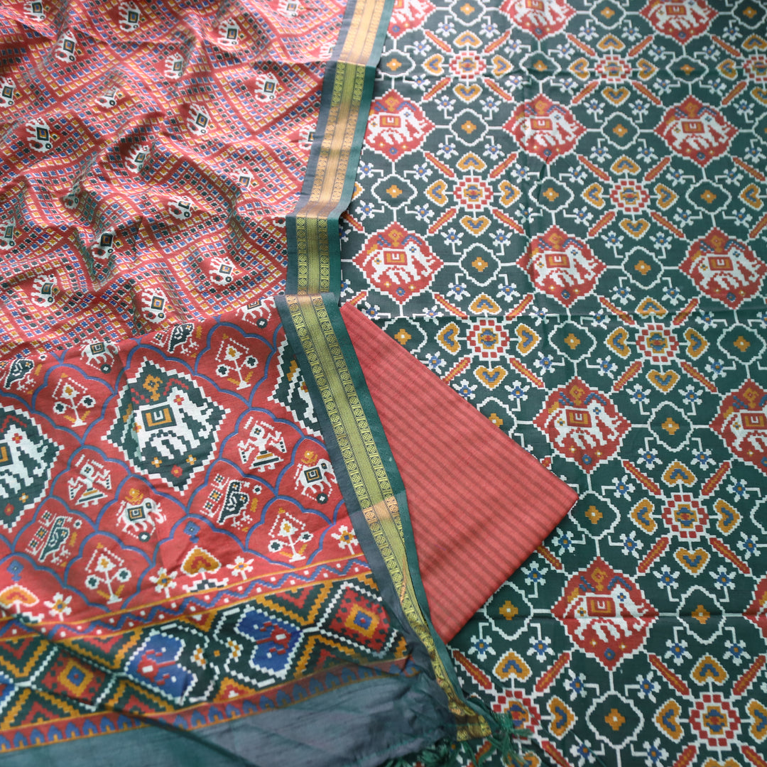 Pravi Green All Over Patola Shadow Printed Work Muslin Silk Set