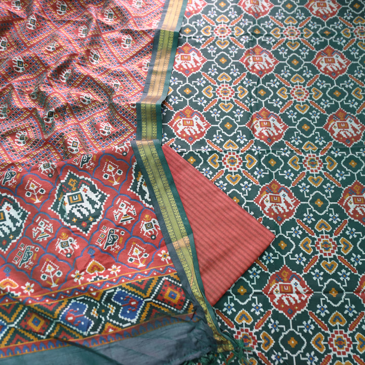 Pravi Green All Over Patola Shadow Printed Work Muslin Silk Set