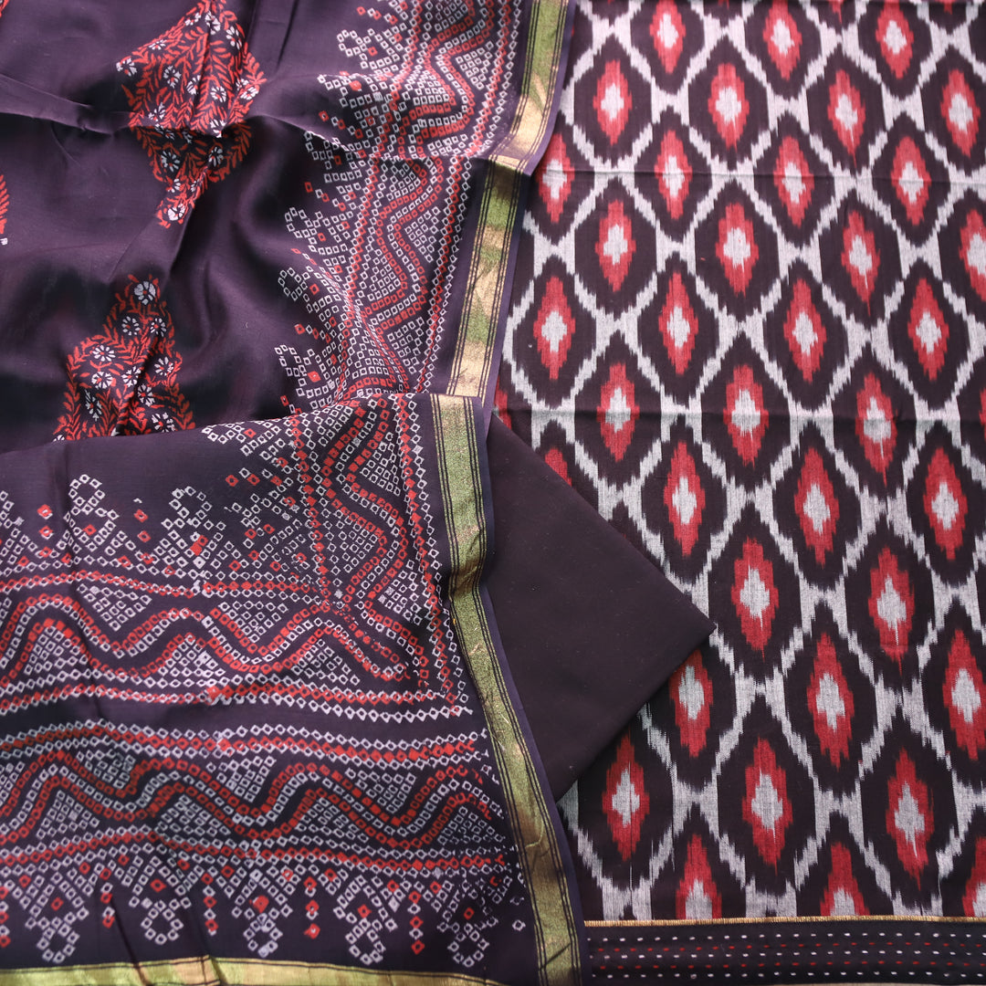Vandana Oil Black All Over Ikkat Inspired Printed Handloom Cotton Set