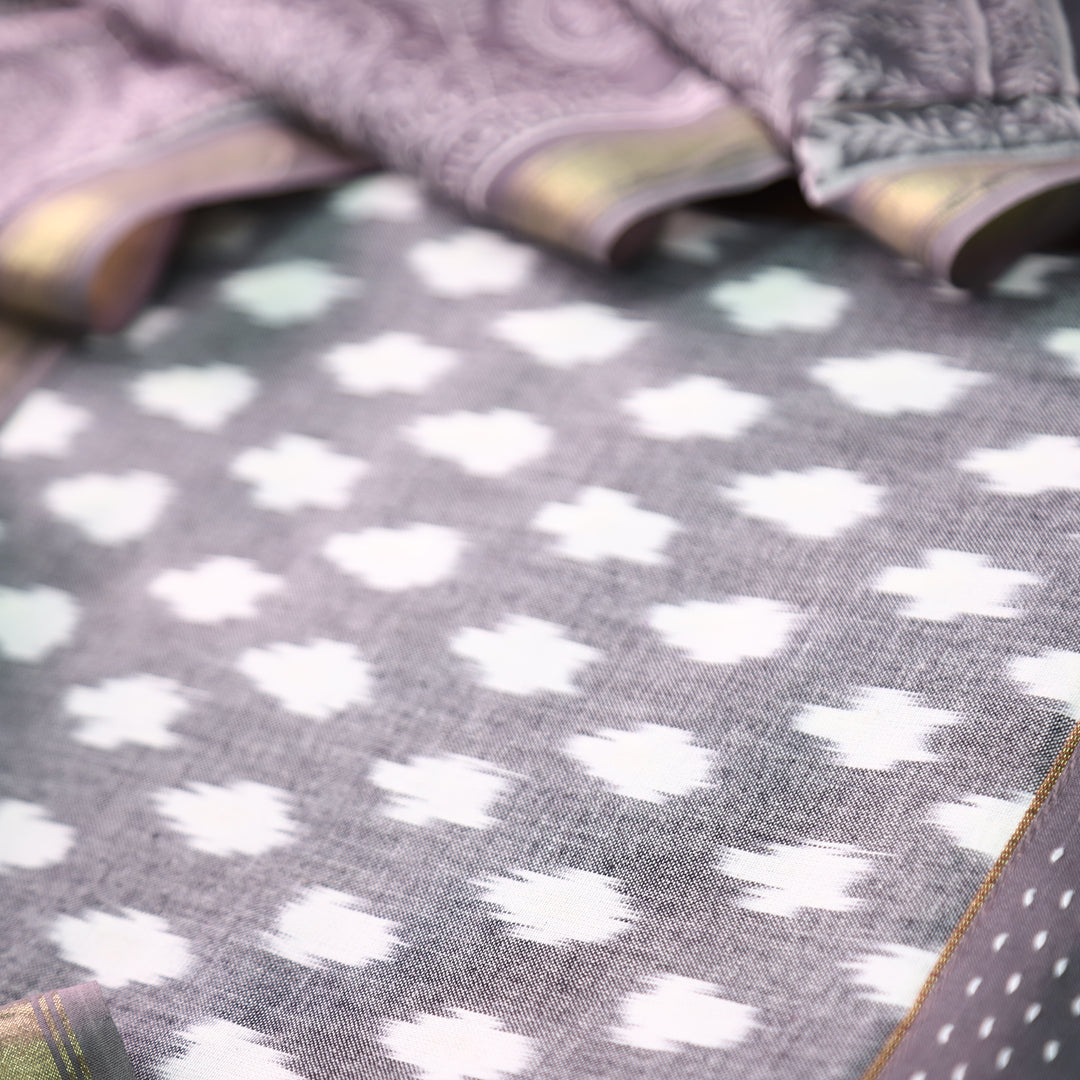 Vandana Fossil Grey All Over Ikkat Inspired Printed Handloom Cotton Set